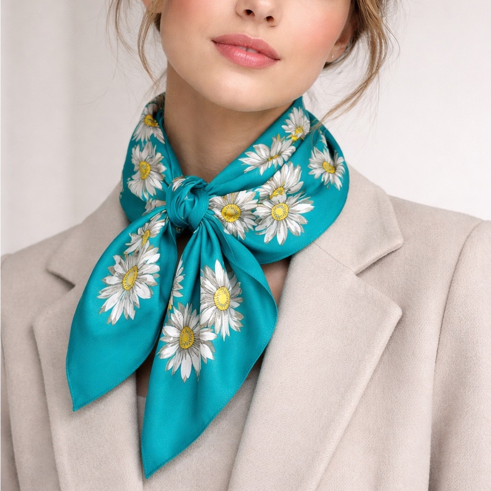 Floral Teal Scarf with Daisy Pattern